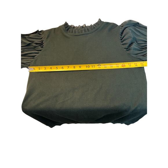 Adrianna Papell Ruffle Collar  Sweater Blouse with Balloon Sleeves Size L Green - Picture 8 of 9
